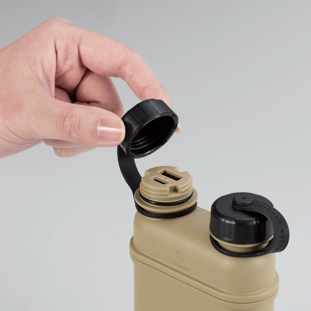 caps on the batteries protect the ports from water and dust with silicone o-rings 