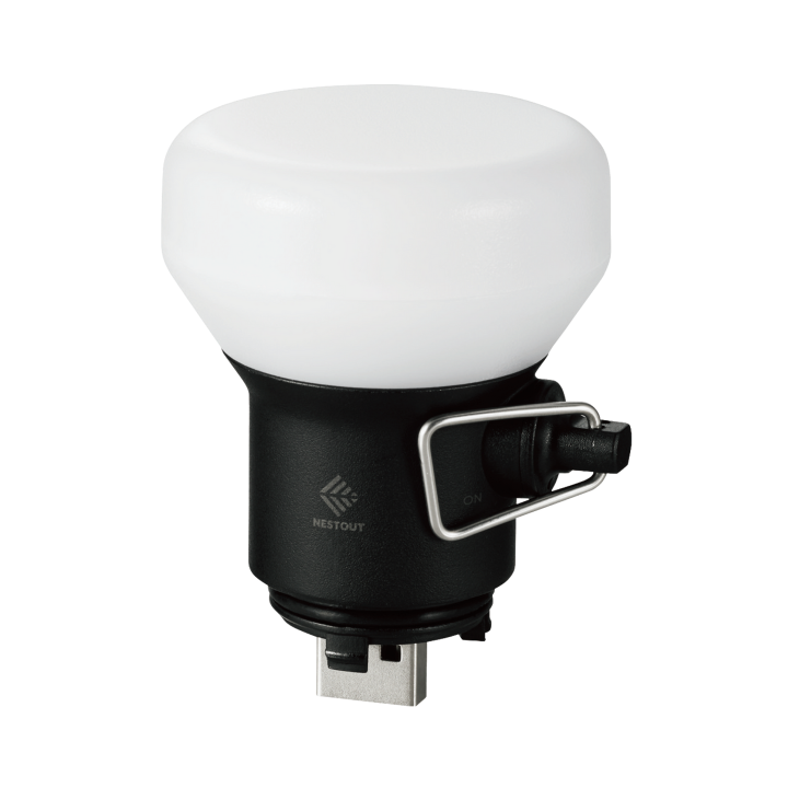 black round lamp accessory with USB attachment | transparent background | NESTOUT | modern camping gear