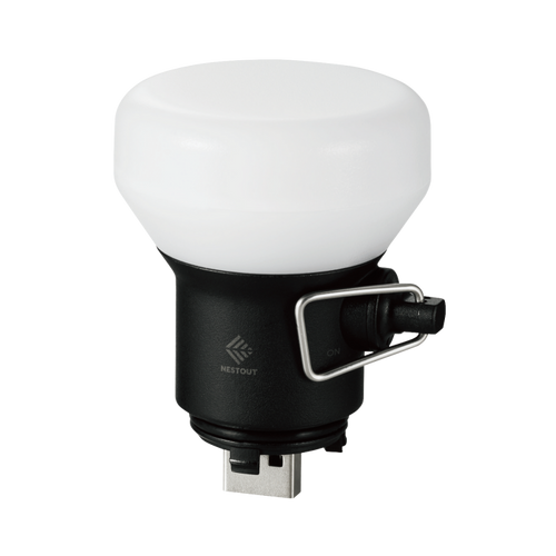 black round lamp accessory with USB attachment | transparent background | NESTOUT | modern camping gear