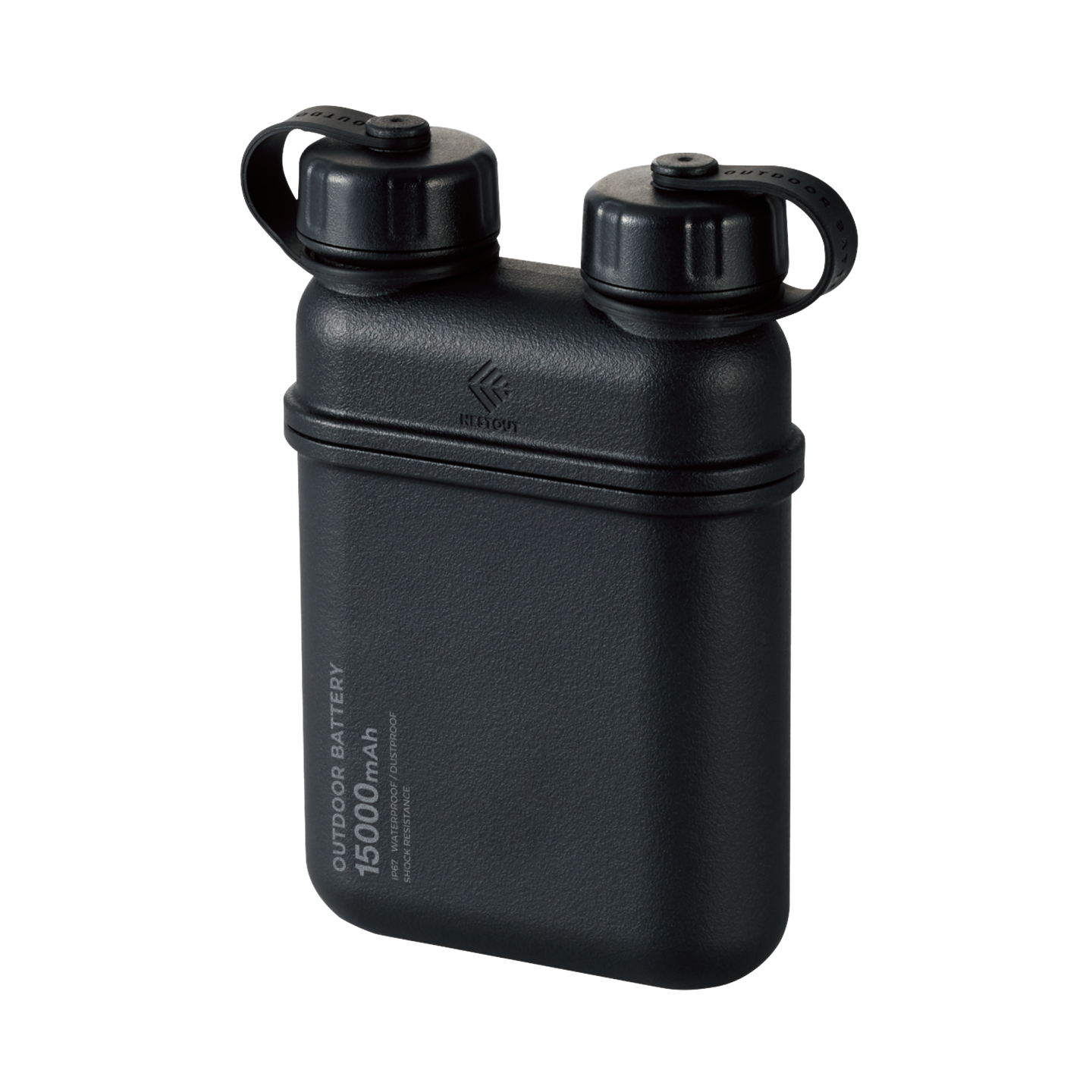 black 15000mAh waterproof outdoor battery that can be charged with solar - USB-C and USB-A compatible
