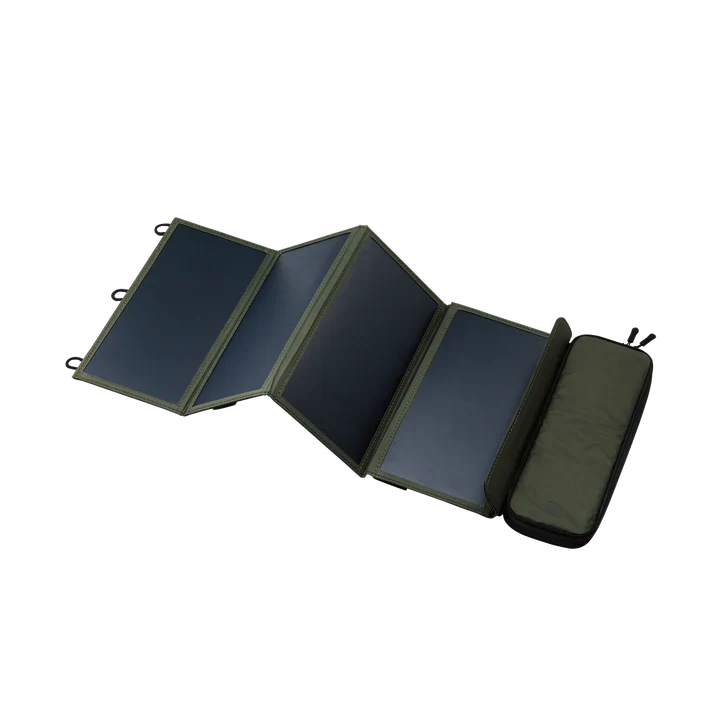 olive green 4-panel portable solar panel for charging portable power banks while hiking, backpacking, canoeing, camping, and more | NESTOUT accordion fold solar panel