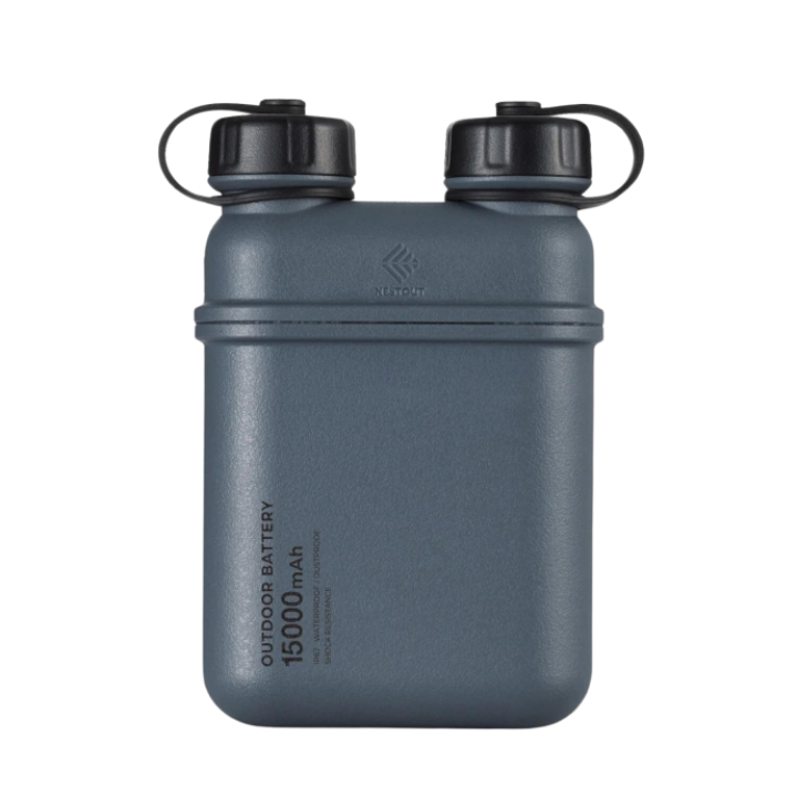15000mAh outdoor battery in slate blue grey color - vintage canteen waterproof battery