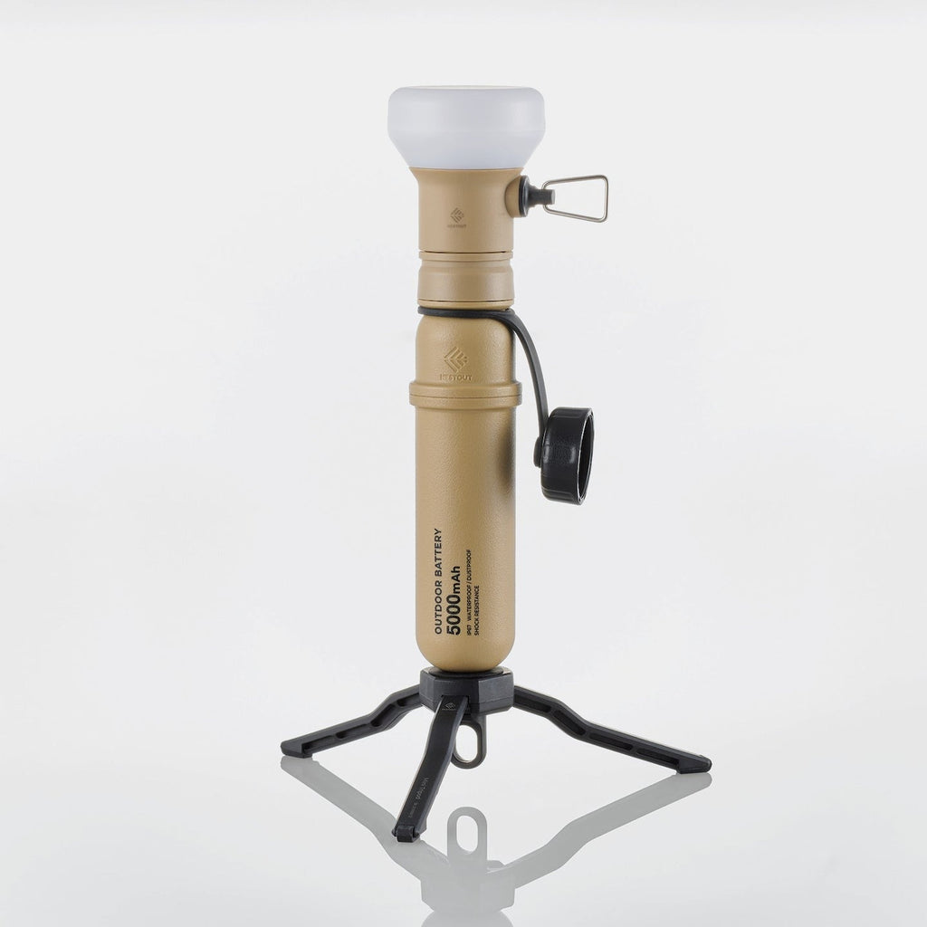 NESTOUT 5k battery in use with the lamp attachment - rugged outdoor lighting equipment for content creators - light with a tripod - water resistant camping gear