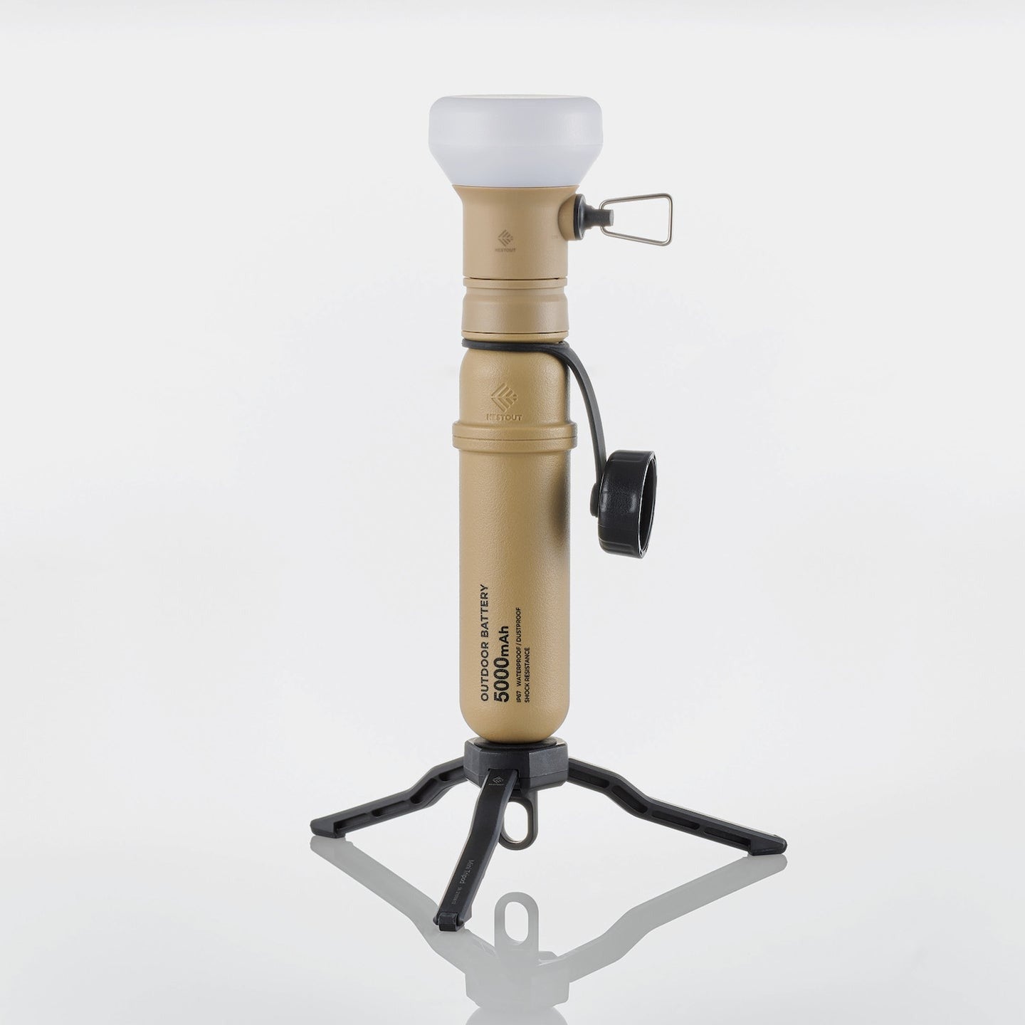 NESTOUT 5k battery in use with the lamp attachment - rugged outdoor lighting equipment for content creators - light with a tripod - water resistant camping gear