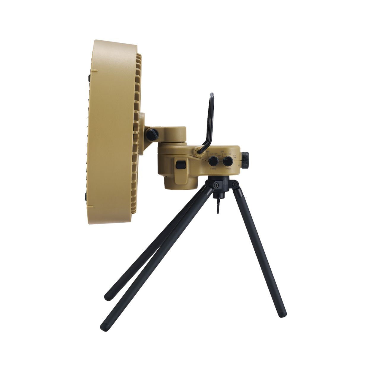 Side view of beige nestout outdoor fan on white background